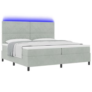 Lit avec sommier à ressorts et matelas LED gris clair 200x200 cm en velours
