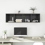 vidaXL Meuble TV mural Gris 37x37x142 5 cm Bois d’ingénierie