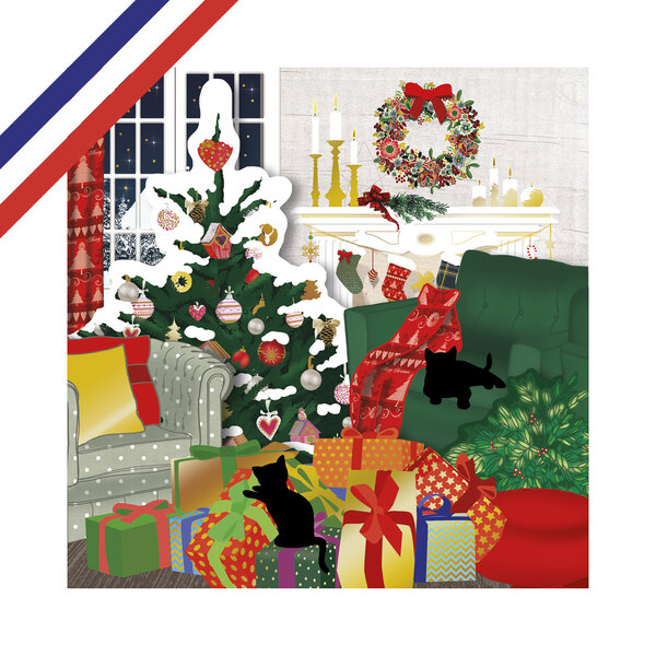 Carte tri-volet de vœux sapin devant la cheminée