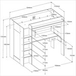 Lit combiné mezzanine enfant chêne et blanc  sommier inclus 90 x 200 cm