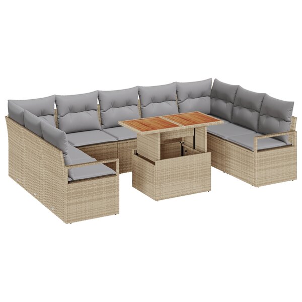 Ensemble de canapés de jardin 10 pièces avec coussins beige en rattan poly