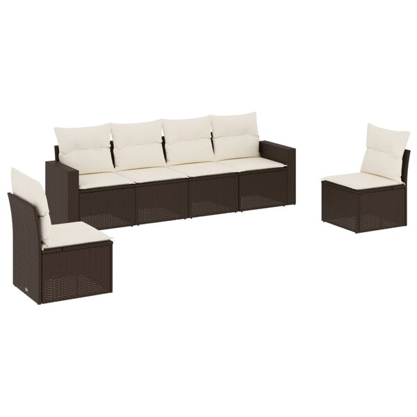 vidaXL Salon de jardin avec coussins 6 Pièces marron résine tressée