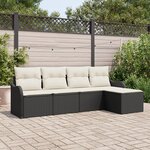 Set de Canapé de Jardin de 5 Pièces avec Coussin en Polyrotin Noir