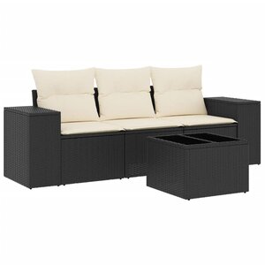 vidaXL Salon de jardin 4 Pièces avec coussins noir résine tressée