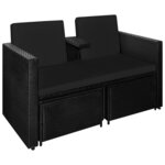 Salon de jardin meuble d'extérieur ensemble de mobilier 3 pièces avec coussins résine tressée noir 02_0016010