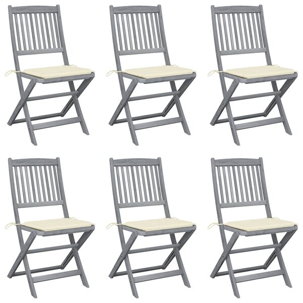 vidaXL Chaises pliables d'extérieur lot de 6 et coussins Bois d'acacia
