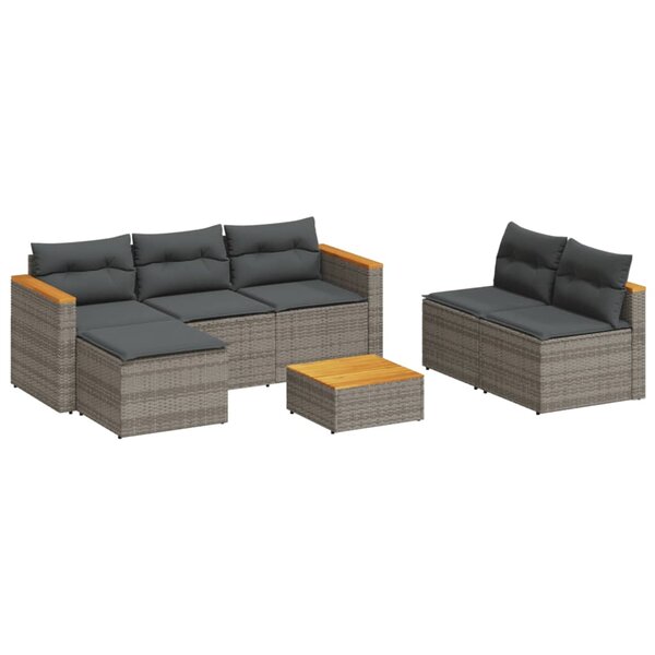 vidaXL Salon de jardin 5 Pièces avec coussins gris résine tressée acacia