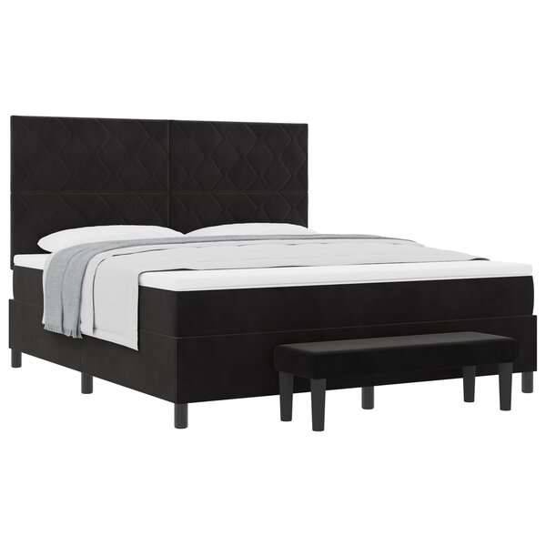 vidaXL Lit box spring avec matelas et banc Noir 180x200 cm Velours