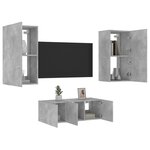 vidaXL Unités murales TV avec LED 4 Pièces gris béton bois d'ingénierie