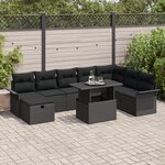 vidaXL Ensemble de canapé de jardin 9 pièces avec coussins Noir Poly Rattan