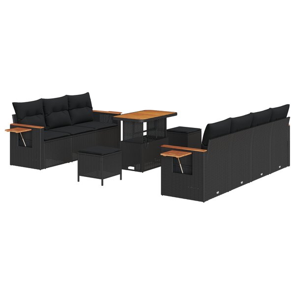 vidaXL Set de Canapé de Jardin 10 Pièces avec Coussins en Rotin Synthétique Noir