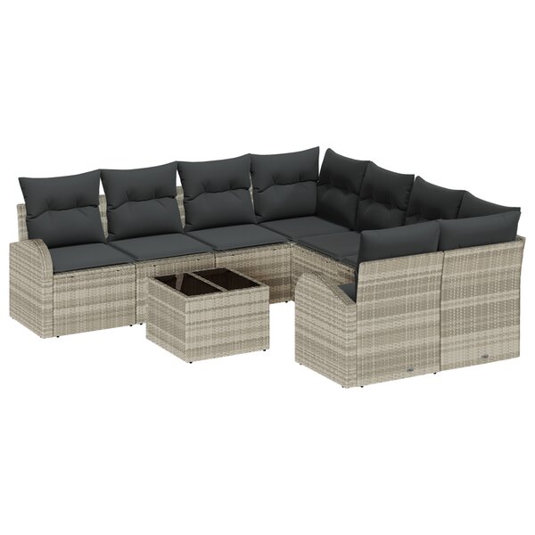 Ensemble de Canapés de Jardin vidaXL 9 Pièces avec Coussins Gris Clair Poly Rotin