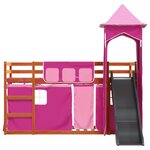 vidaXL Lit superposé avec toboggan et rideaux rose 90x190 cm