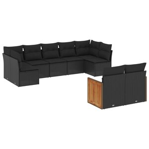 vidaXL Salon de jardin 9 Pièces avec coussins noir résine tressée