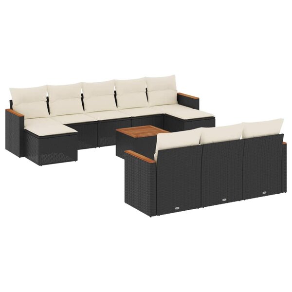 vidaXL Salon de jardin 11 Pièces avec coussins noir résine tressée