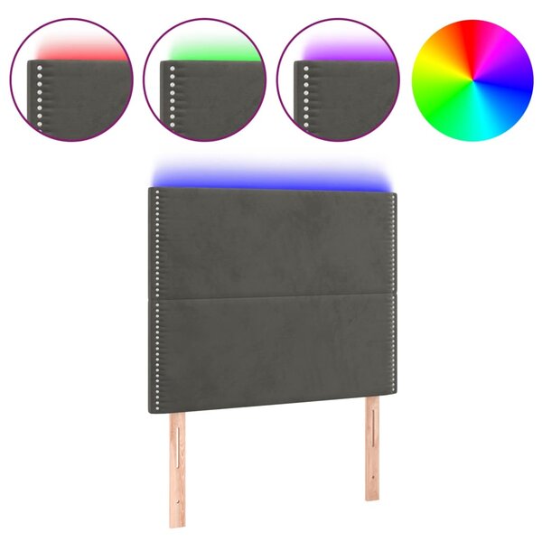 vidaXL Tête de lit à LED Gris foncé 100x5x118/128 cm Velours