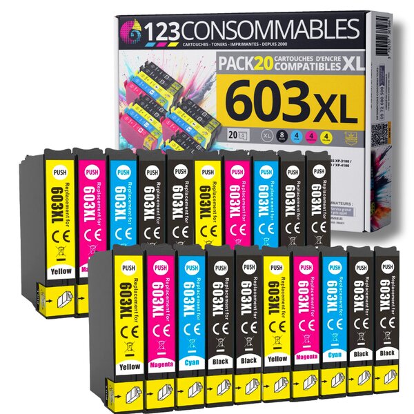 123CONSOMMABLES - 603XL - Pack 20 cartouches compatibles EPSON 603 XL