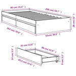 vidaXL Cadre de lit avec tiroirs sans matelas gris béton 90x200 cm