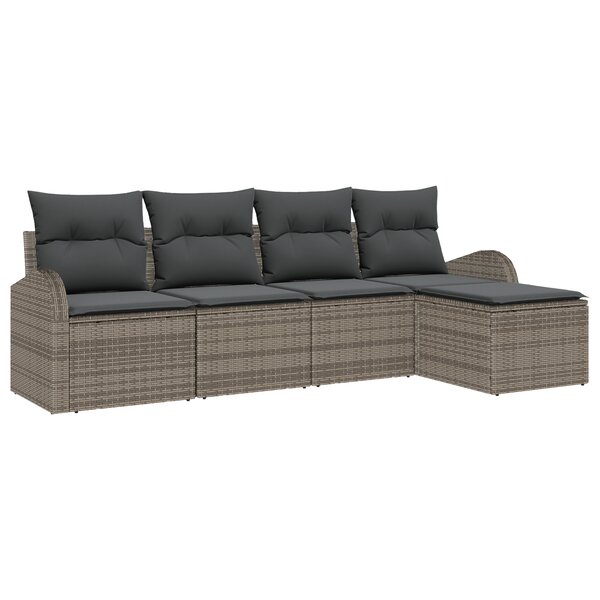 Ensemble de 5 Pièces de Canapé de Jardin avec Coussins Gris Poly Rattan