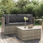 vidaXL Salon de jardin 3 Pièces avec coussins Gris Résine tressée