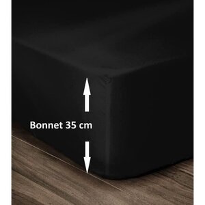 Drap Housse 100  Coton 140 x 190 cm - Bonnet 35 cm - Noir