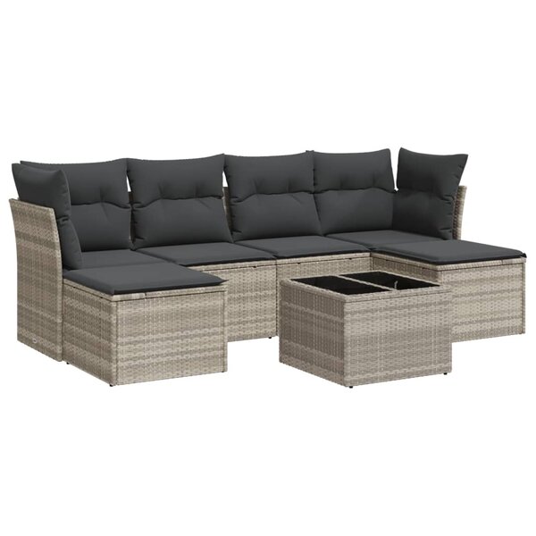 vidaXL Salon de jardin avec coussins 7 Pièces gris clair résine tressée