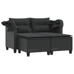 vidaXL Canapé de jardin 2 places avec auvent et tabourets noir rotin