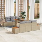 vidaXL Ensemble de salle à manger de jardin 7 pièces avec coussins en rattan polybeige et acacia