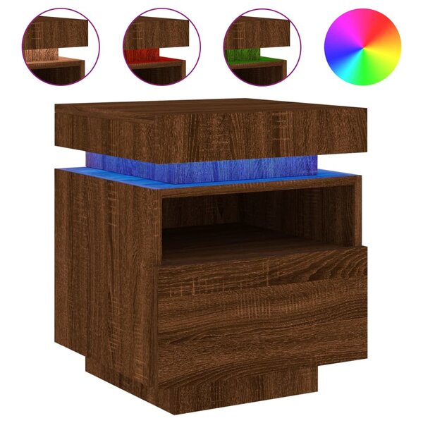 vidaXL Armoire de chevet avec lumières LED chêne marron 40x39x48 5 cm