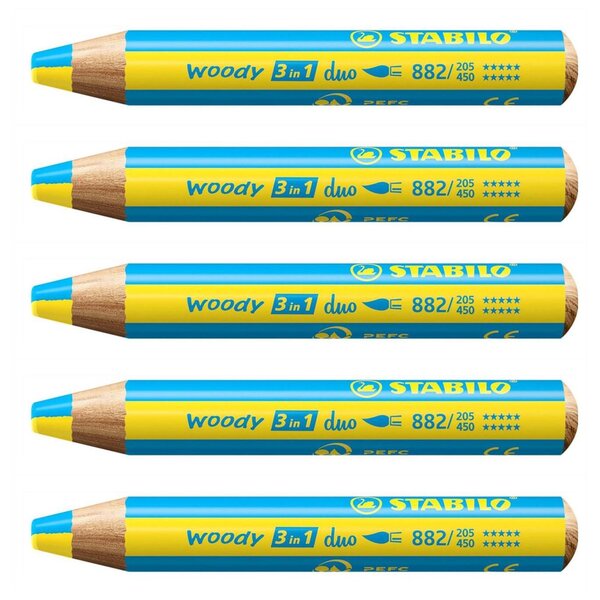 Crayon multi-talents woody 3 in 1 duo - jaune-bleu ciel x 5 STABILO