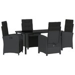 Ensemble de salle à manger jardin 5 pièces avec coussins en poly rotin noir