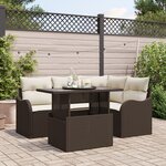 Ensemble de Canapé de Jardin 5 Pièces avec Coussins en Poly Rattan Marron