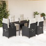 vidaXL Ensemble à manger de jardin coussins 7Pièces Noir Résine tressée