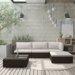 vidaXL Salon de jardin 5 Pièces avec coussins résine tressée marron