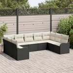 vidaXL Ensemble de canapé de jardin 9 pièces avec coussins en rotin noir