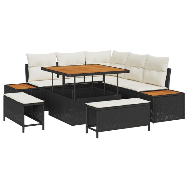 vidaXL Ensemble de Canapés de Jardin 8 Pièces avec Coussins Rattan Noir Acacia
