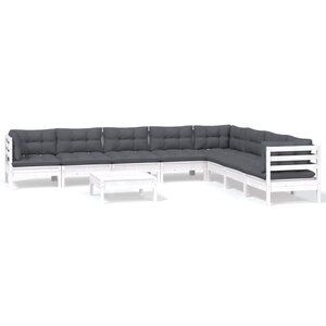 vidaXL Salon de jardin 9 Pièces avec coussins blanc bois de pin massif