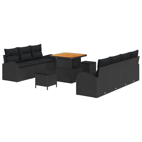Set de 10 Canapés de Jardin avec Coussins Noir Rattan Synthétique Acacia