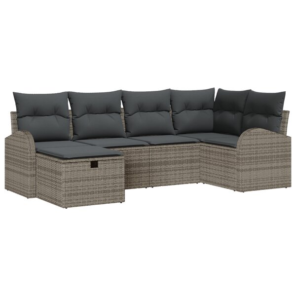 Canapé de jardin 6 pièces avec coussins gris en rotin synthétique