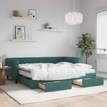 vidaXL Lit de jour avec gigogne et tiroirs vert foncé 90x200cm velours
