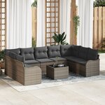 Ensemble de Canapés de Jardin vidaXL 9 Pièces avec Coussins Rattan Gris Poly