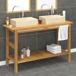 vidaXL Armoire de salle de bain et lavabos en marbre crème Teck massif