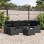 vidaXL Ensemble de canapé de jardin de 7 pièces avec coussins Noir Poly Rotin