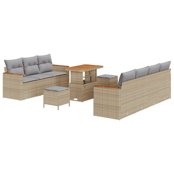 Ensemble de canapé de jardin vidaXL 10 pièces avec coussins Beige Rotin Acacia