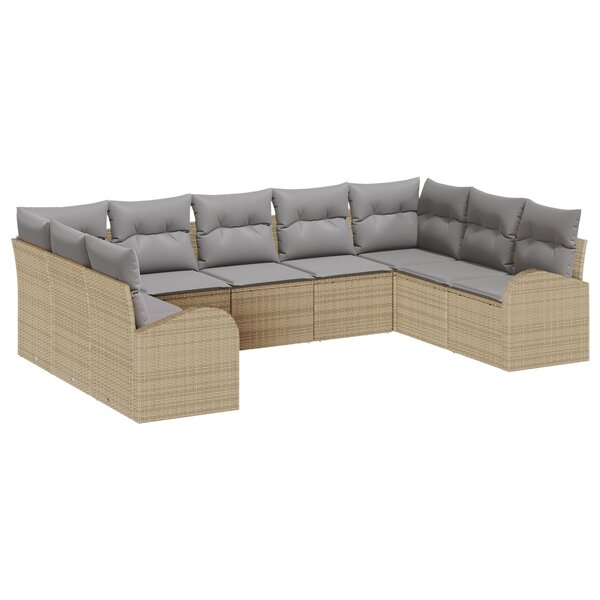 Canapé de Jardin 9 pièces avec Coussins Beige Rattan Poly