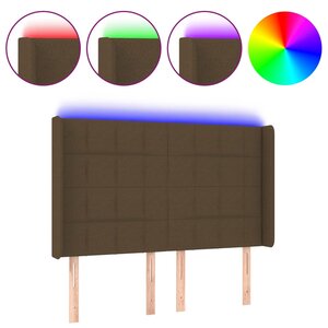 vidaXL Tête de lit à LED Marron foncé 147x16x118/128 cm Tissu
