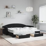 vidaXL Lit de jour avec gigogne et tiroirs noir 90x200 cm velours
