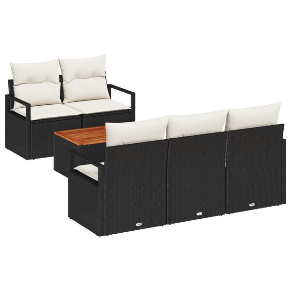 Ensemble de Canapés de Jardin de 6 Pièces avec Coussins Noir Poly Rattan Acacia