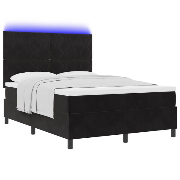 vidaXL Lit avec sommier et matelas & LED noir 140x200 cm en velours