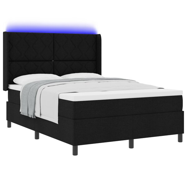 Lit Box Spring vidaXL avec Matelas et LED Noir 160x200 cm Tissu